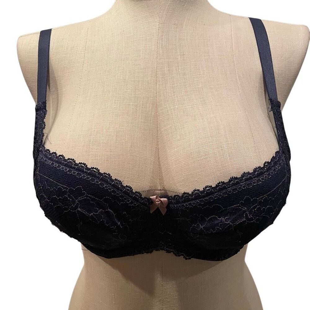 Panache Womens Petra Balconette Bra 34DD Navy Blue Lace Underwire Quiet Luxury